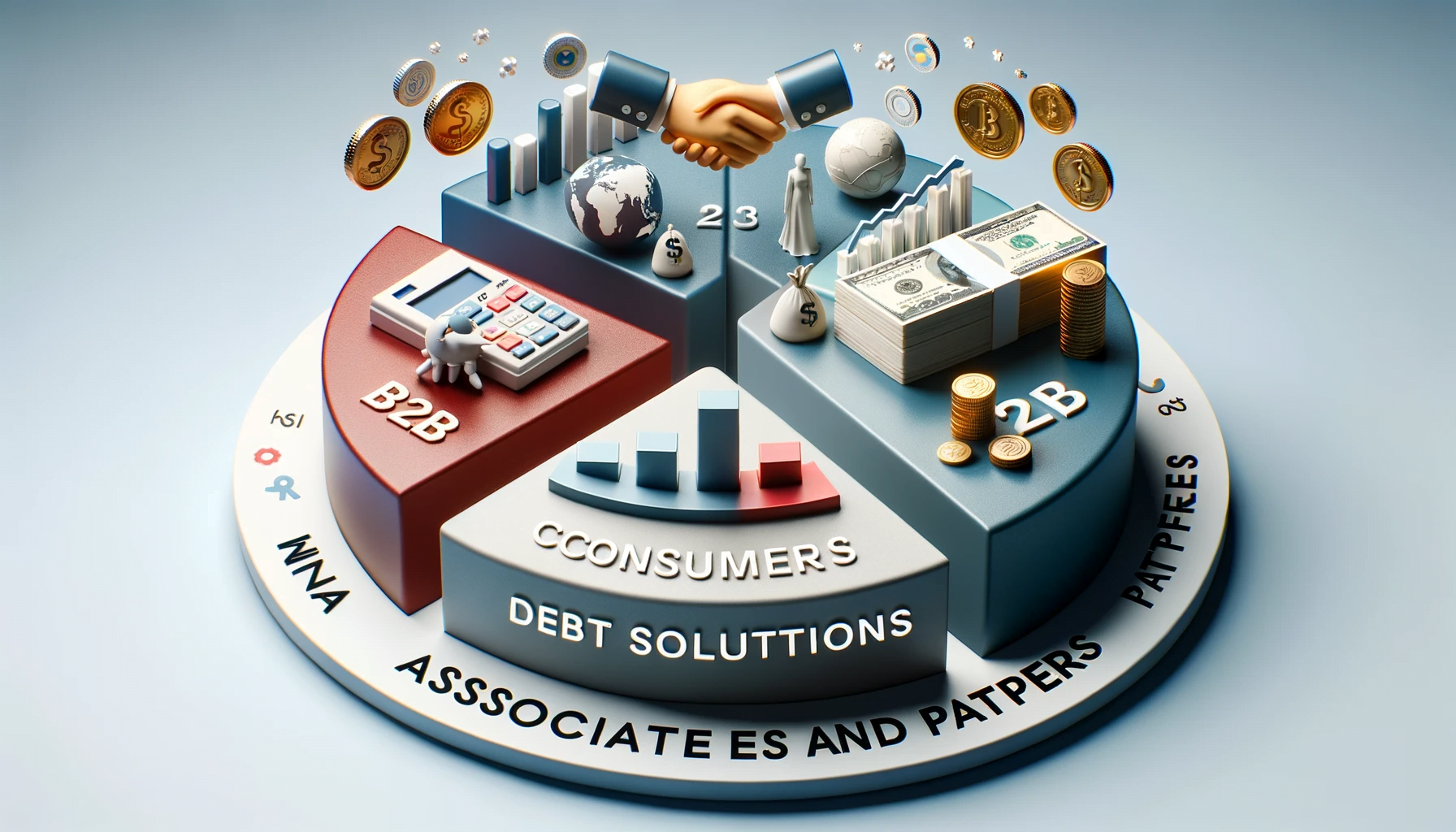 Mena Associates and Partners 3D Pie Chart for B2B and Consumer Debt Solutions